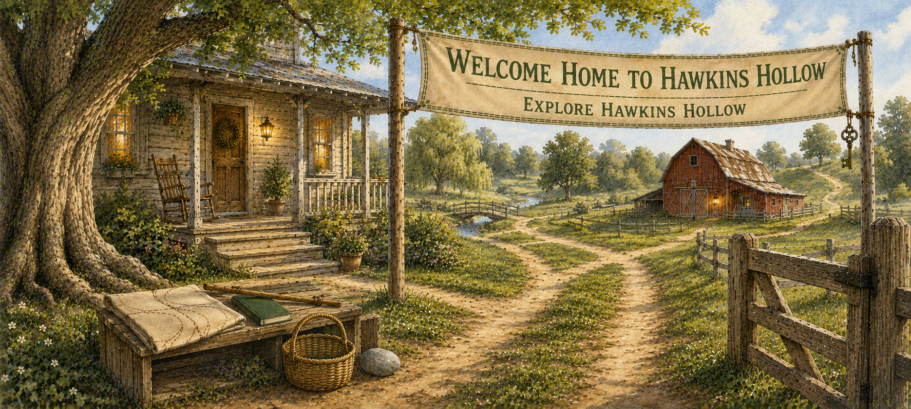 Books banner welcoming visitors to the Hawkins Hollow book collections.